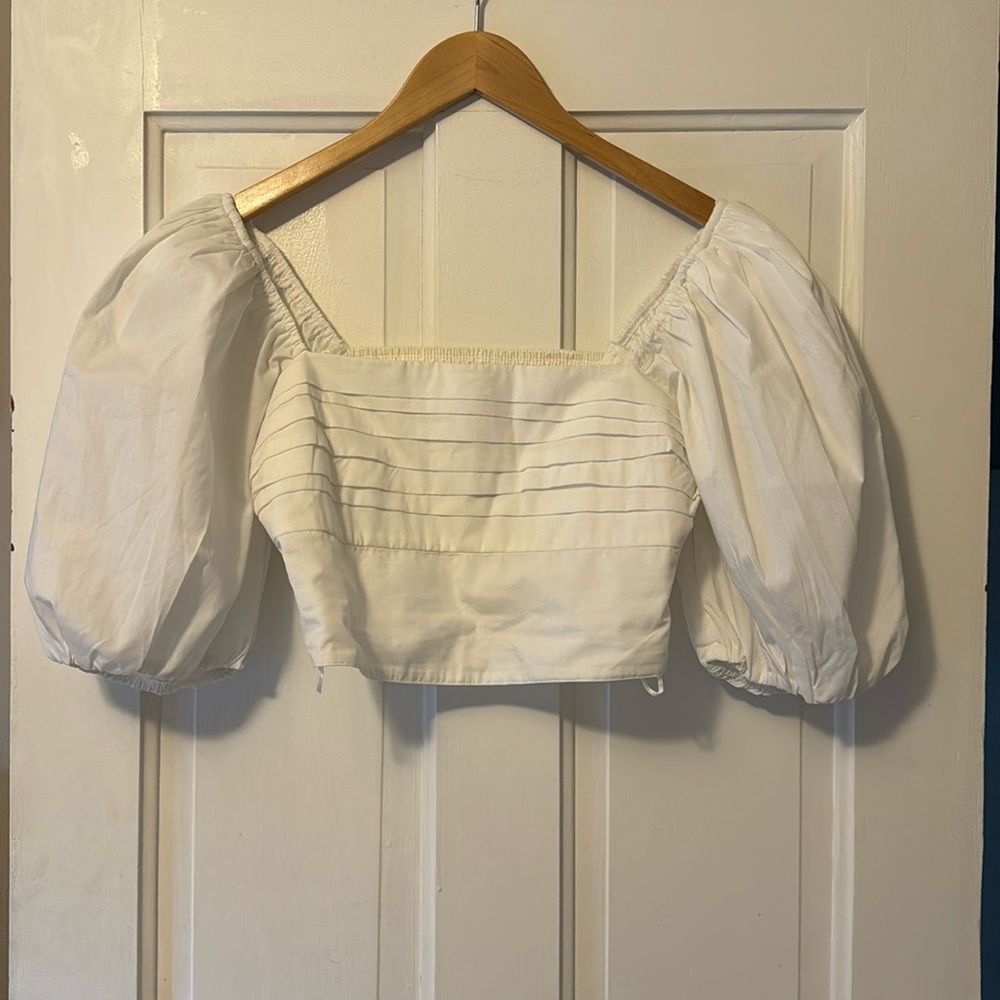 Abercrombie & Fitch Puff Sleeve Emerson Crop Top White